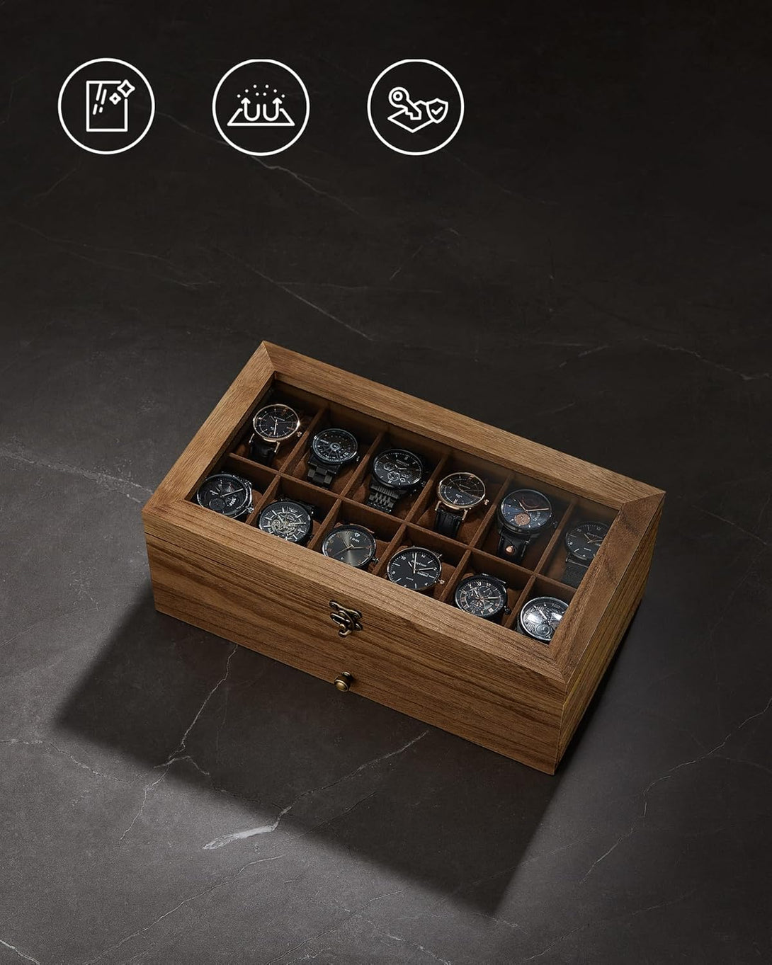 12 rekeszes óratartó doboz rusztikus dió színben-VASBÚTOR