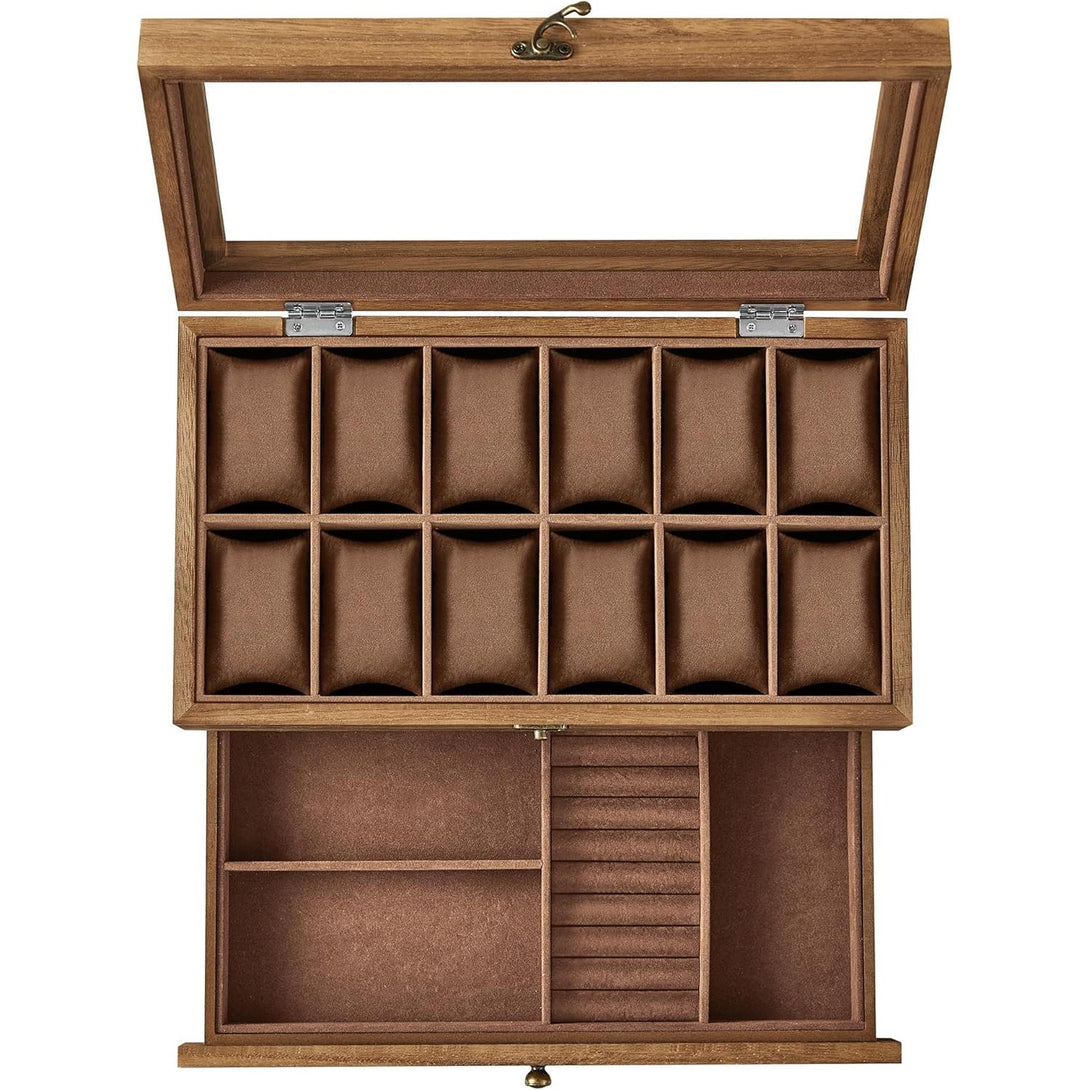 12 rekeszes óratartó doboz rusztikus dió színben-VASBÚTOR