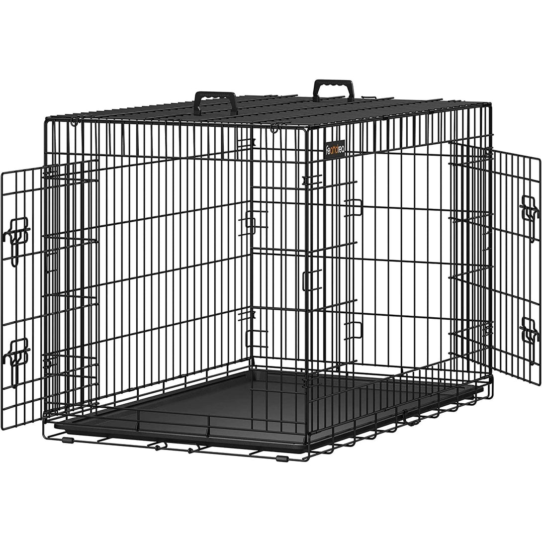 2 ajtós összecsukható ketrec 107x77,5x70 cm, XL szállítóketrec, fekete| FEANDREA-VASBÚTOR