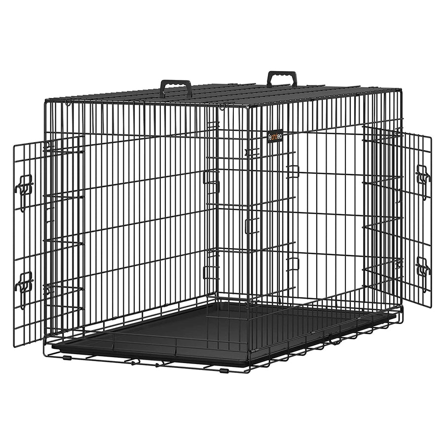 2 ajtós összecsukható ketrec 122 x 81 x 76 cm, XXL szállítóketrec, fekete| FEANDREA-VASBÚTOR