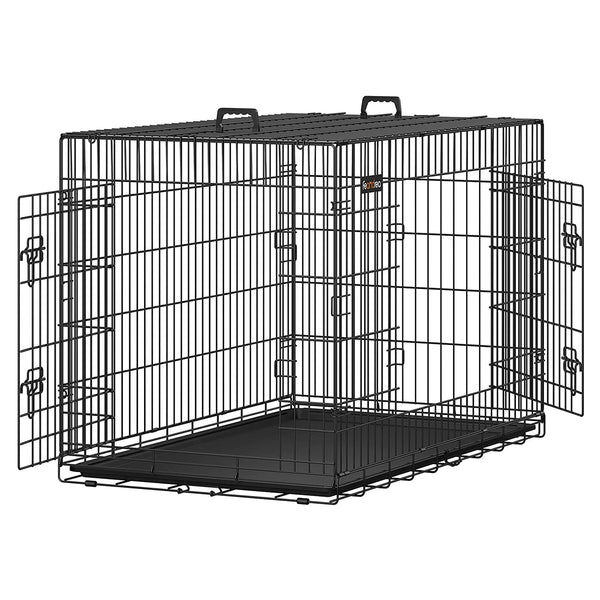 2 ajtós összecsukható ketrec 122 x 81 x 76 cm, XXL szállítóketrec, fekete-VASBÚTOR