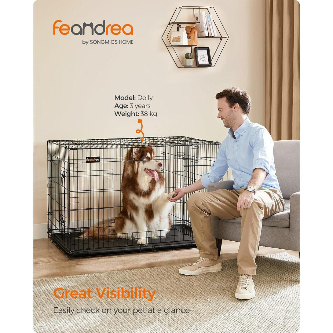 FEANDREA dog cage, dog crate with 2 doors, 122 x 74.5 x 80.5 cm, black PPD48BK FEANDREA dog cage, dog crate with 2 doors, 122 x 74.5 x 80.5 cm, black PPD48BK