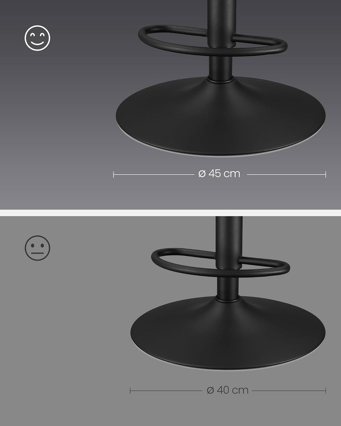 2 db állítható magasságú bárszék szett, 44 x 48 x (90–112) cm, fekete színű-VASBÚTOR