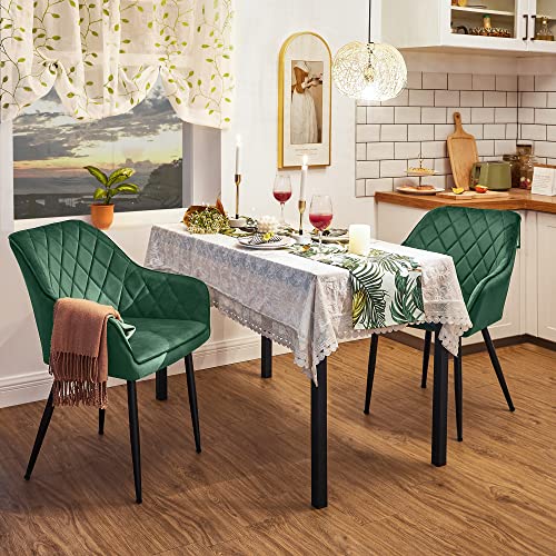 Set of 2 dining chairs with armrests, velvet upholstery, green – VASBÚTOR