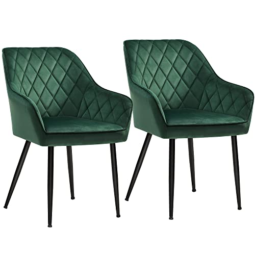 Set of 2 dining chairs with armrests, velvet upholstery, green – VASBÚTOR