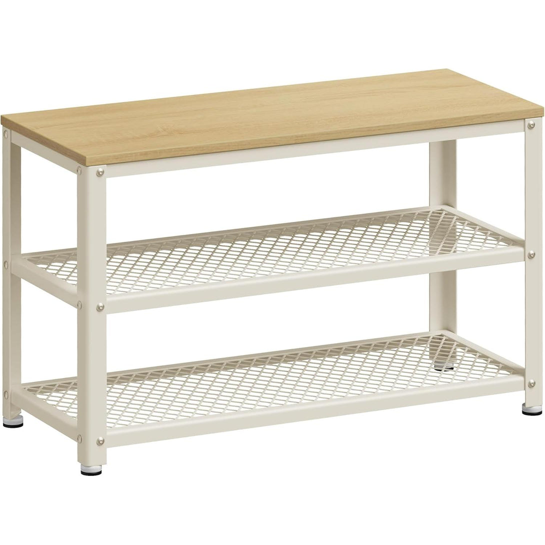 2 polcos Cipőtartós pad, 30 x 73 x 45 cm tölgy bézs és klasszikus fehér-VASBÚTOR
