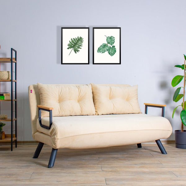2 személyes kanapéágy Homoko 2-Seater - Krém-VASBÚTOR
