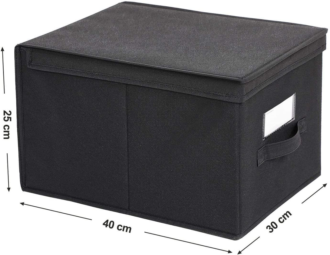 3 db összehajtható doboz, tárolódoboz címketartóval, fekete-VASBÚTOR