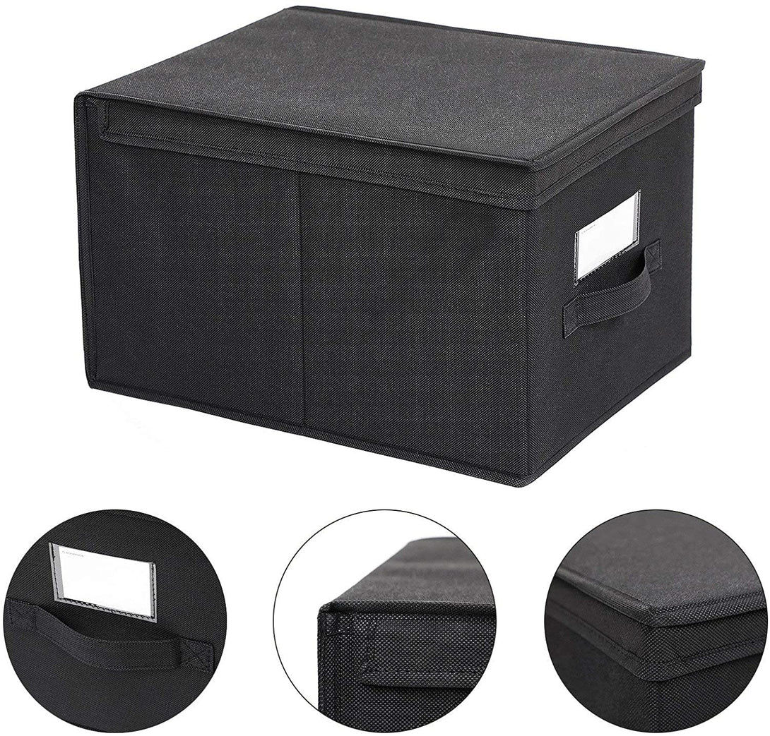 3 db összehajtható doboz, tárolódoboz címketartóval, fekete-VASBÚTOR