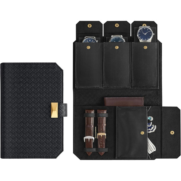 3 órás tok, utazó óratartó doboz 22×14,5×4,5 cm, tintafekete színben-VASBÚTOR