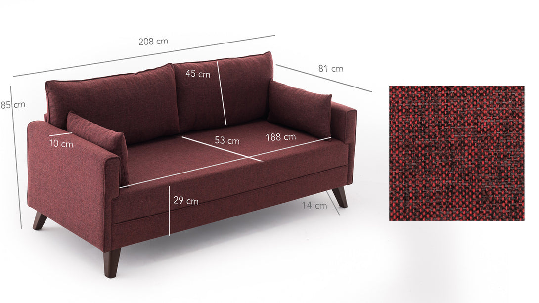 3 személyes kanapé Bella Sofa For 3 Pr - Bordó-VASBÚTOR