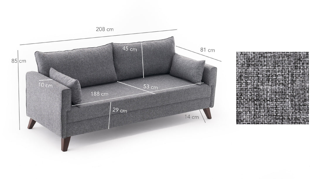 3 személyes kanapé Bella Sofa For 3 Pr - Szürke-VASBÚTOR