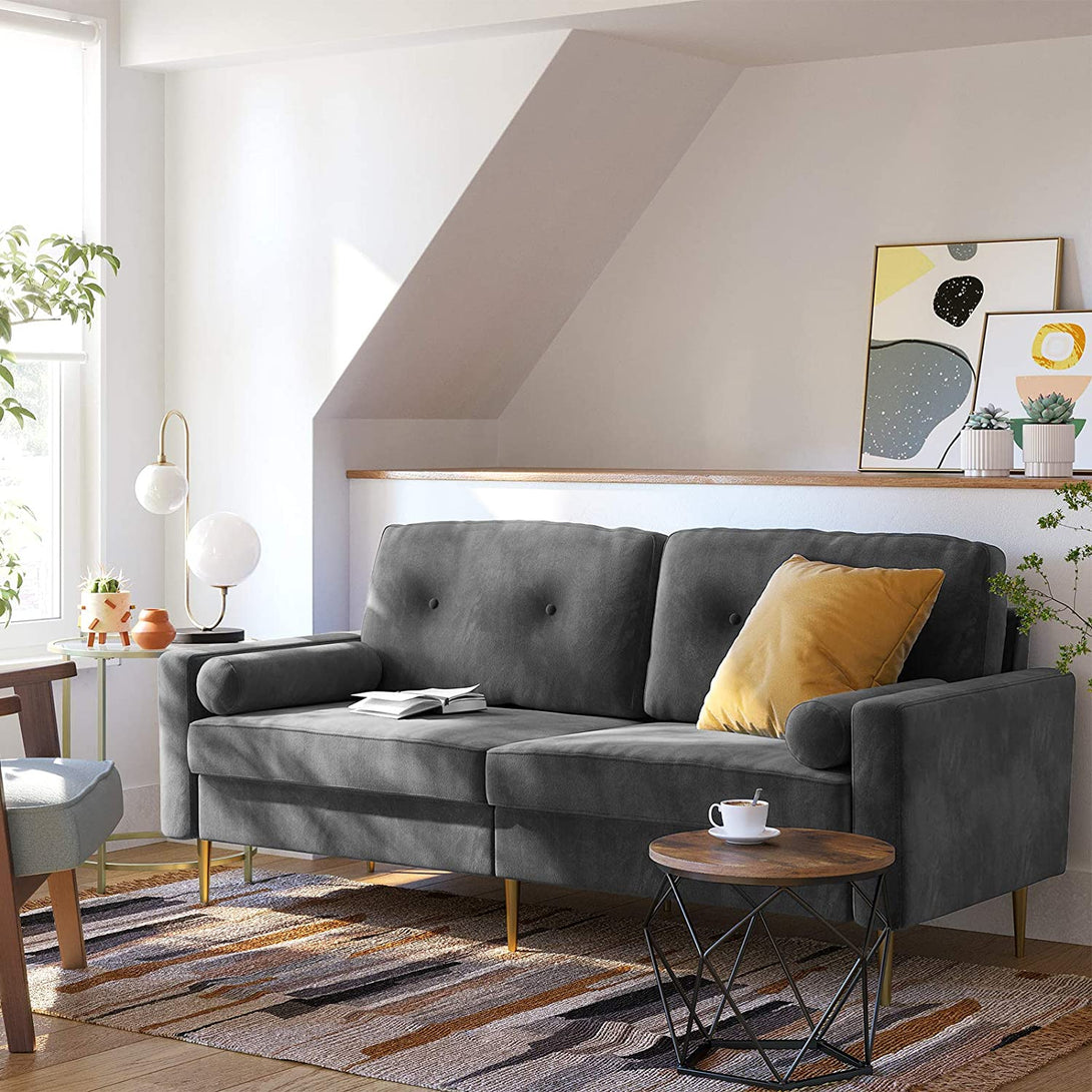 3 személyes kanapé, bársony felületű, 183 x 88 x 78 cm, szürke-VASBÚTOR