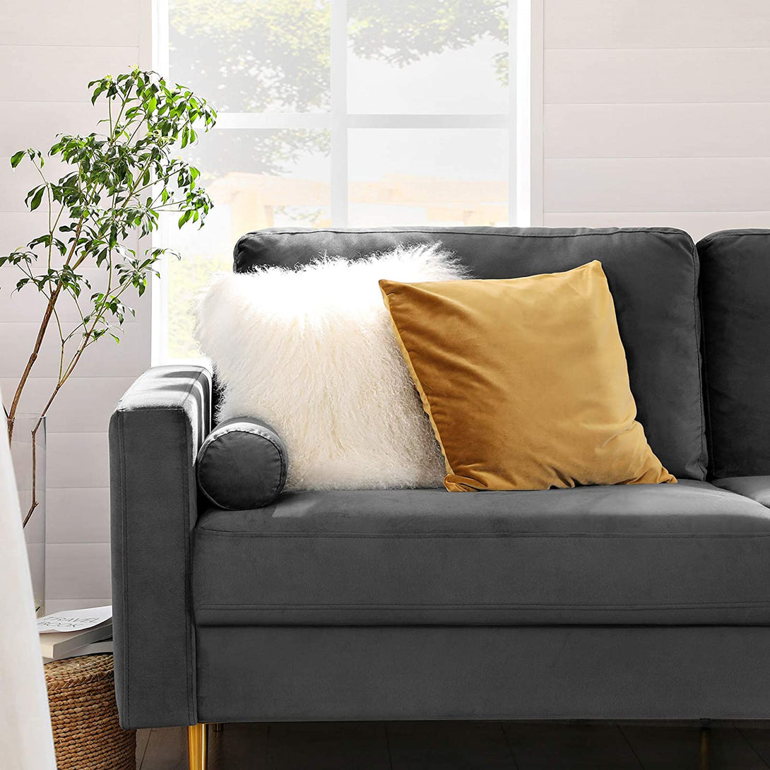 3 személyes kanapé, bársony felületű, 183 x 88 x 78 cm, szürke-VASBÚTOR