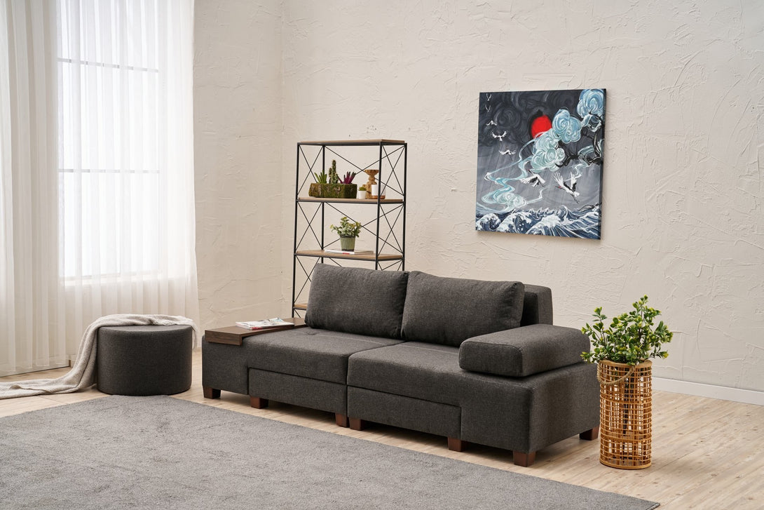 3 személyes kanapéágy Perenna Linen - Antracit-VASBÚTOR