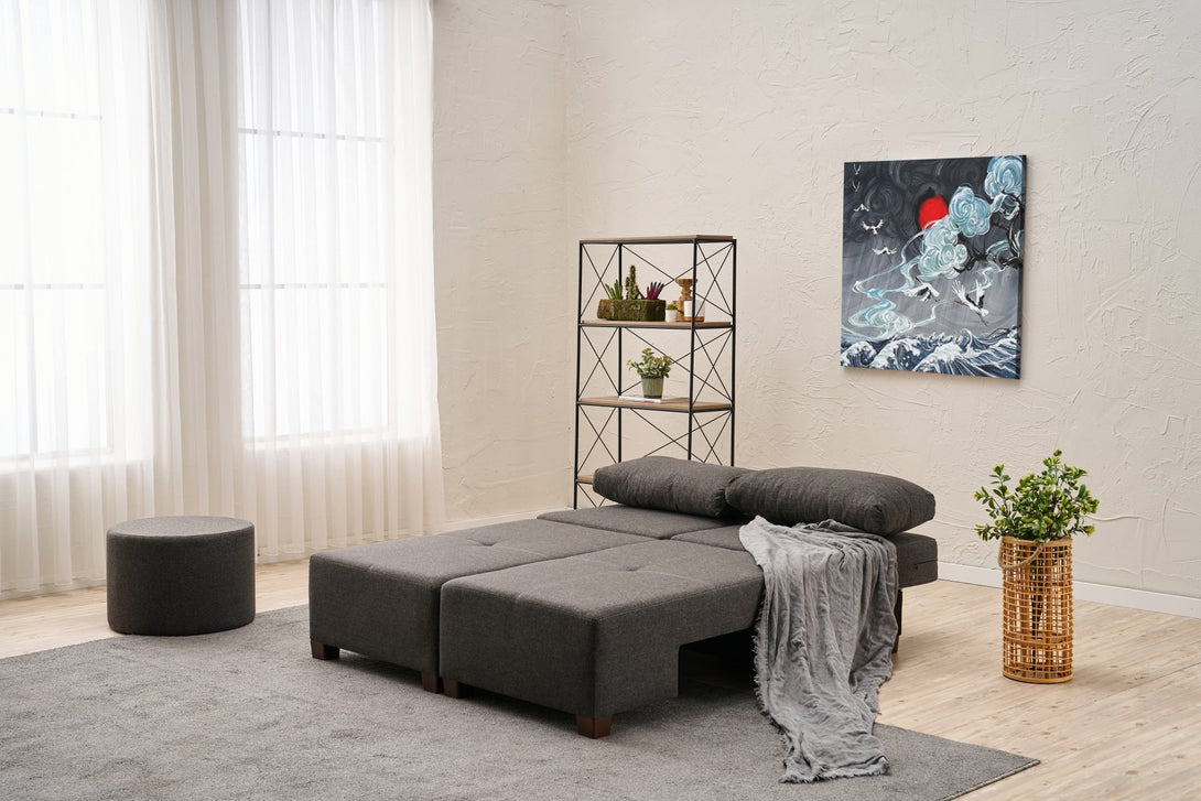 3 személyes kanapéágy Perenna Linen - Antracit-VASBÚTOR