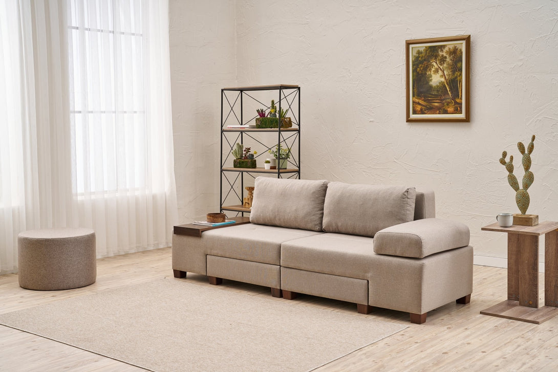 3 személyes kanapéágy Perenna Linen - Krém-VASBÚTOR