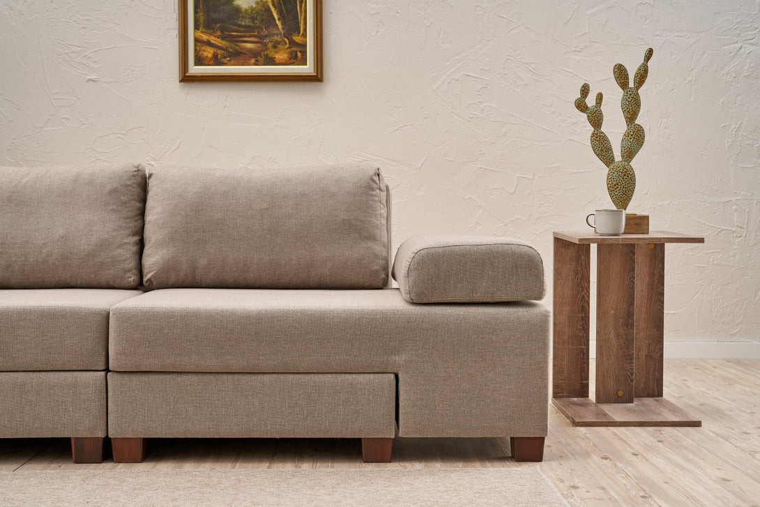 3 személyes kanapéágy Perenna Linen - Krém-VASBÚTOR