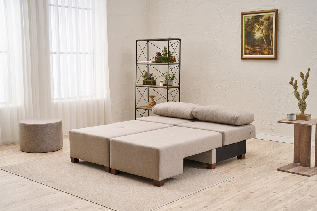 3 személyes kanapéágy Perenna Linen - Krém-VASBÚTOR