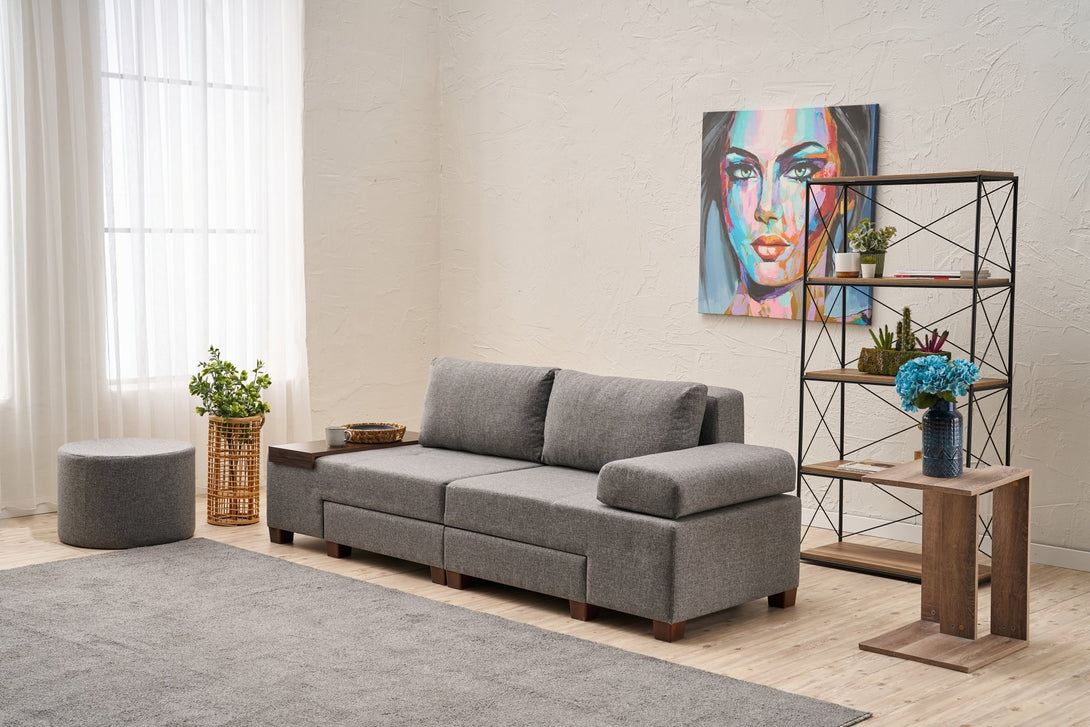 3 személyes kanapéágy Perenna Linen - Szürke-VASBÚTOR