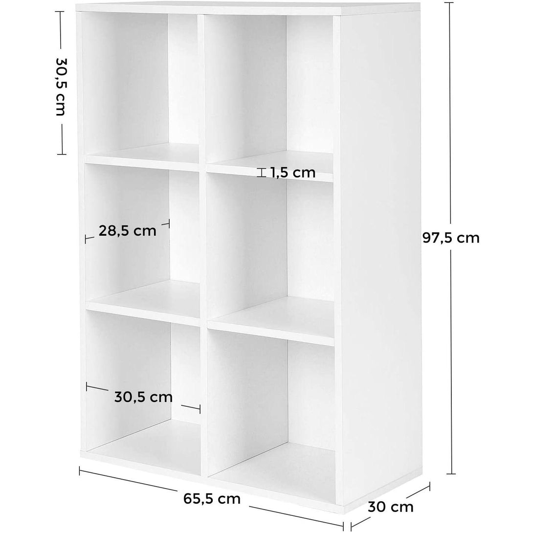 3 szintes könyvespolc, tárolópolc 6 rekesszel, fehér-VASBÚTOR