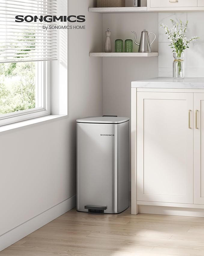 30 literes acél pedálos szemetes belső vödörrel, metál ezüst-VASBÚTOR