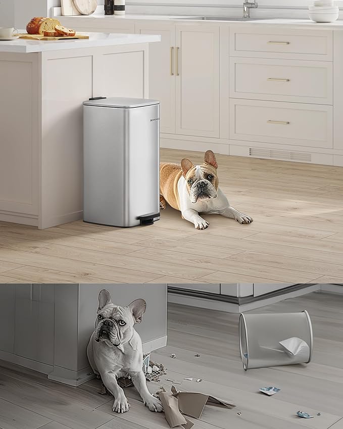 30 literes acél pedálos szemetes belső vödörrel, metál ezüst-VASBÚTOR