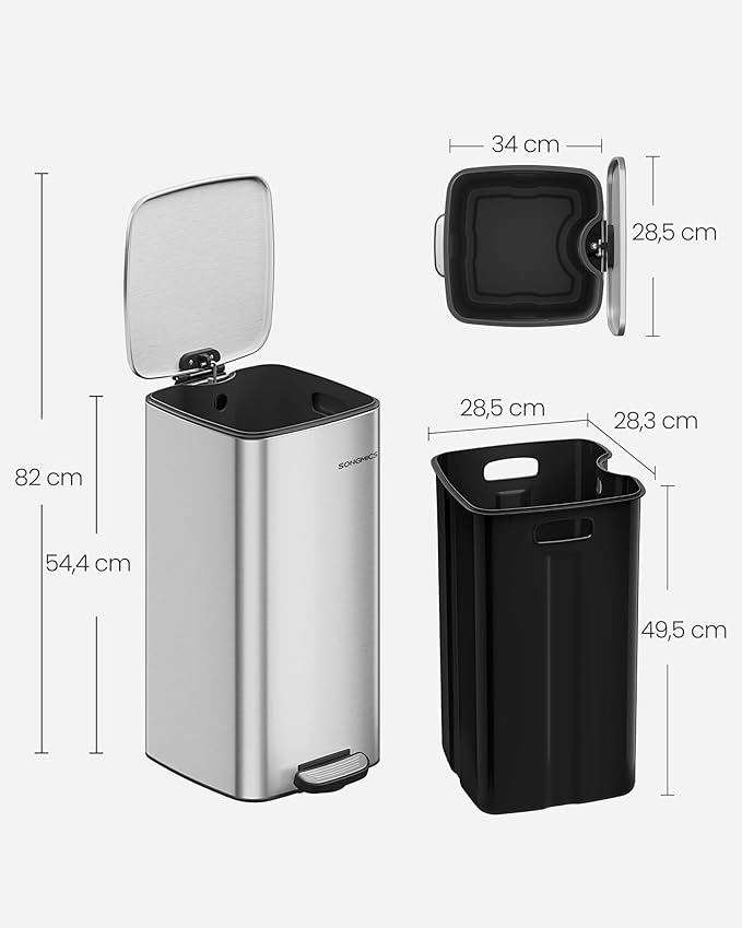 30 literes acél pedálos szemetes belső vödörrel, metál ezüst-VASBÚTOR