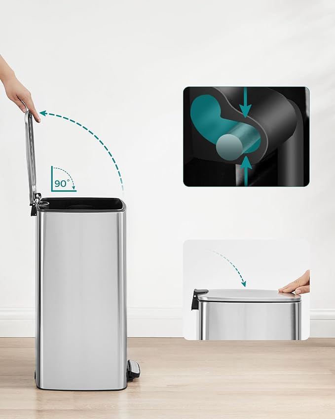 30 literes acél pedálos szemetes belső vödörrel, metál ezüst-VASBÚTOR