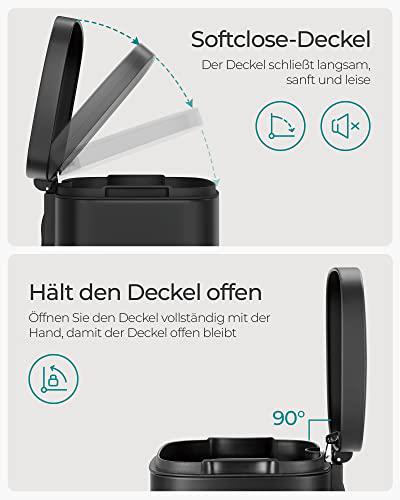 30 literes pedálos szemetes, acél, belső vödörrel, halk záródású fedéllel, fekete-VASBÚTOR