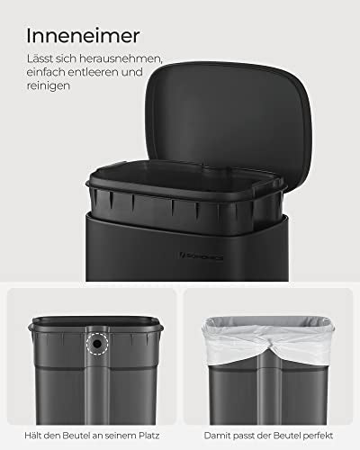 30 literes pedálos szemetes, acél, belső vödörrel, halk záródású fedéllel, fekete-VASBÚTOR