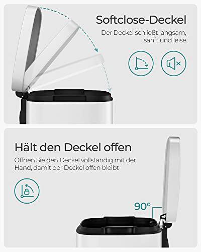 30 literes pedálos szemetes konyhába, acél,belső vödörrel, halk záródású fedéllel, fehér-VASBÚTOR