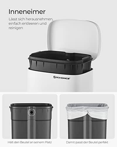 30 literes pedálos szemetes konyhába, acél,belső vödörrel, halk záródású fedéllel, fehér-VASBÚTOR