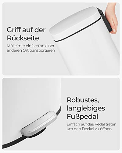 30 literes pedálos szemetes konyhába, acél,belső vödörrel, halk záródású fedéllel, fehér-VASBÚTOR