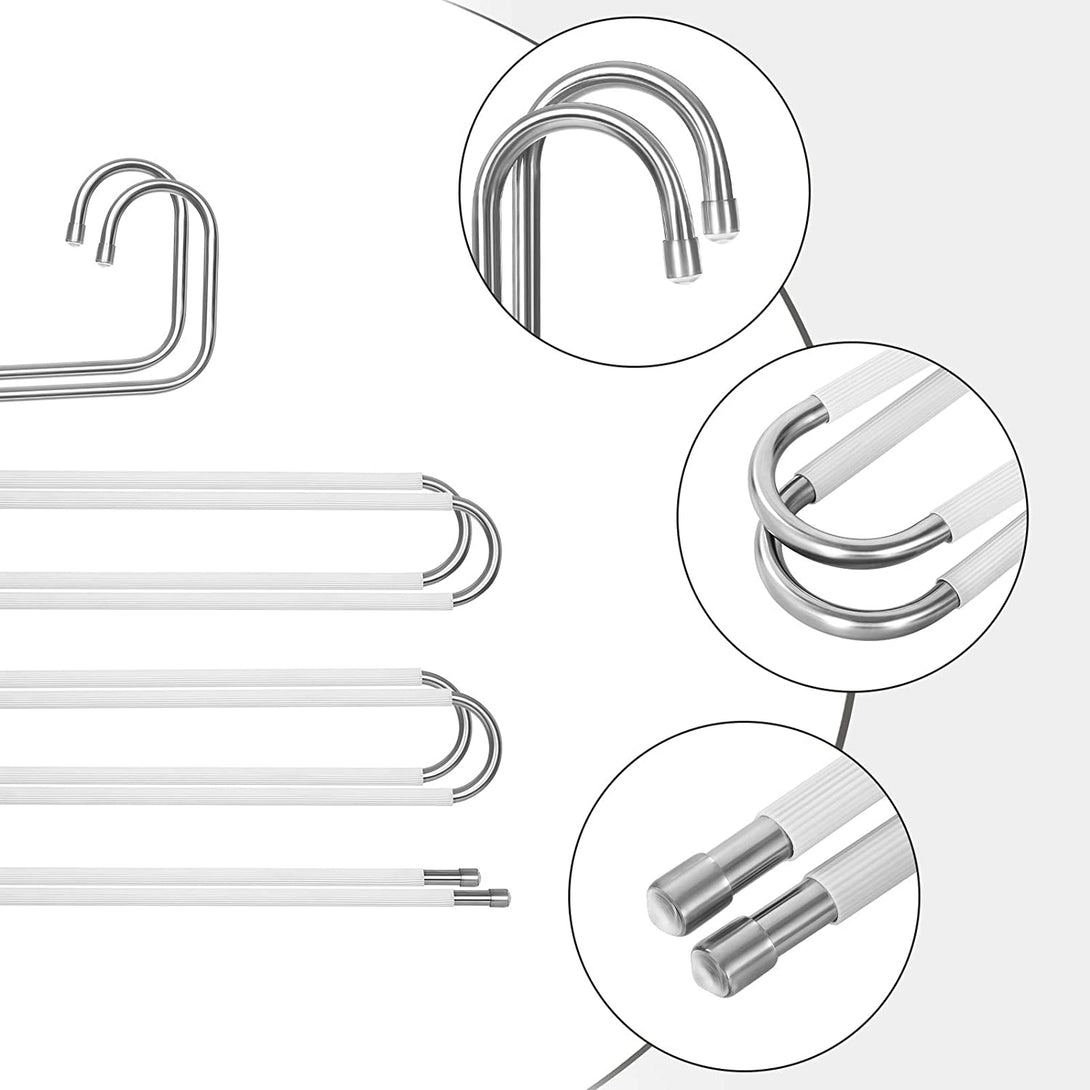 4 db Helytakarékos nadrágakasztók, csúszásmentes akasztók, ezüst és fehér-VASBÚTOR