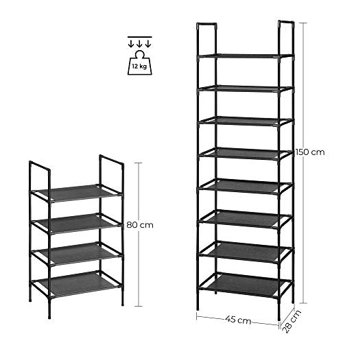 4 polcos cipőtartó állvány – 2 darabos szett, 45 x 28 x 80 cm, fekete-VASBÚTOR