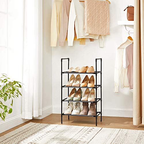 4 polcos cipőtartó állvány, 28 x 45 x 80 cm, fémvázas, textil polcokkal, fekete-VASBÚTOR
