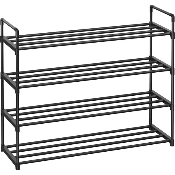 4 szintes cipőtároló állvány, fém cipőtartó 20 pár cipő számára, 92x30x73 cm, fekete-VASBÚTOR