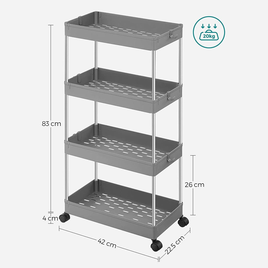 4 szintes konyhai polc kerekeken, konyhai tárolókocsi , szürke-VASBÚTOR