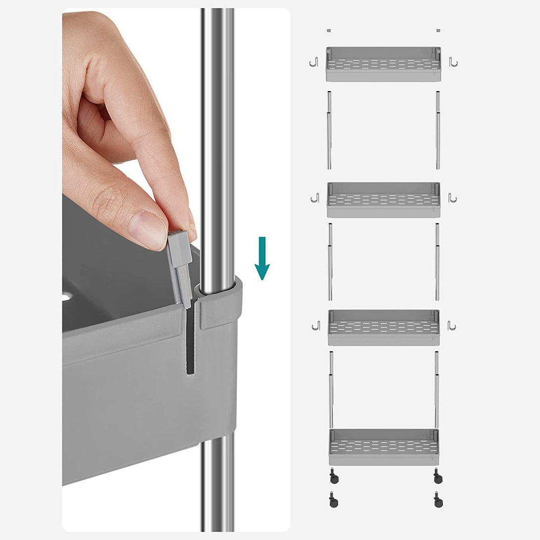 4 szintes konyhai polc kerekeken, konyhai tárolókocsi , szürke-VASBÚTOR