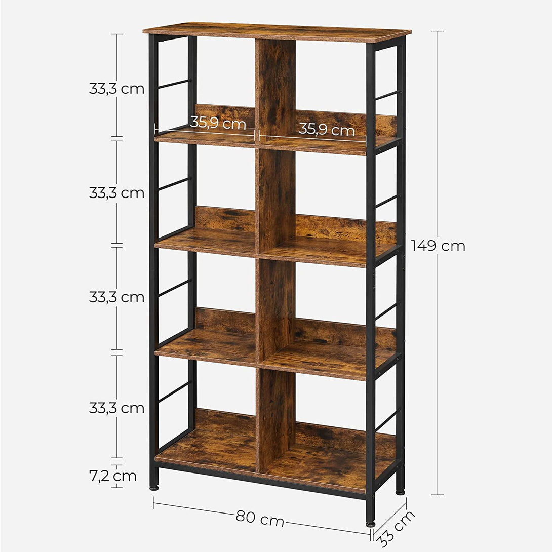 4 szintes könyvespolc, könyvespolc, rusztikus barna-fekete-VASBÚTOR