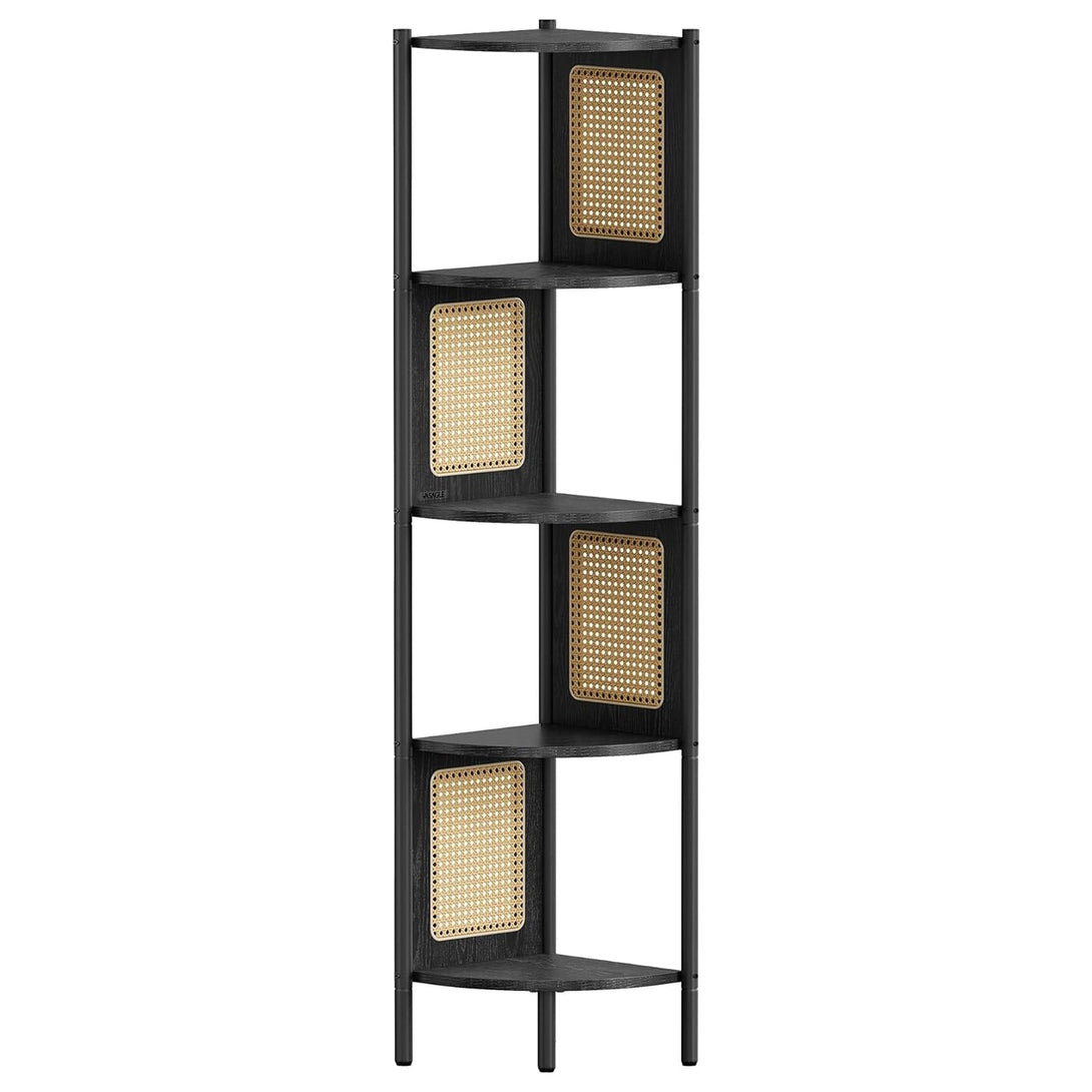 5 szintes sarokpolc, könyvespolc polirattan oldalakkal, 156x32x32 cm, ébenfekete-VASBÚTOR
