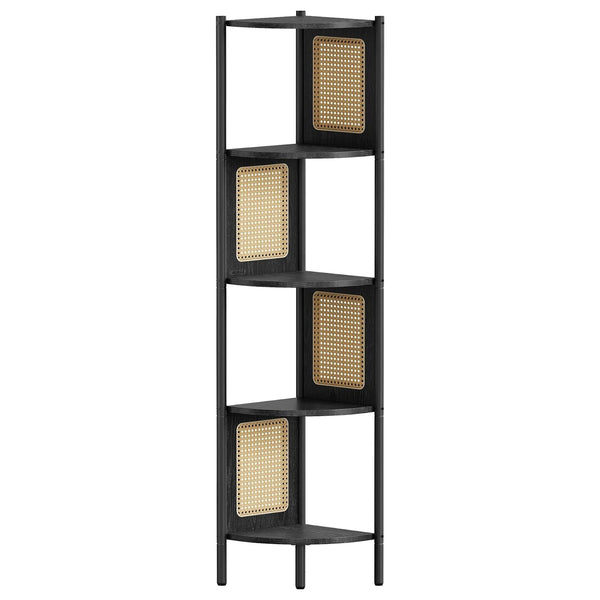 5 szintes sarokpolc, könyvespolc polirattan oldalakkal, 156x32x32 cm, ébenfekete-VASBÚTOR