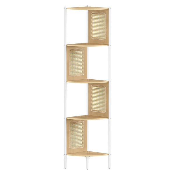 5 szintes sarokpolc, könyvespolc polirattan oldalakkal, 156x32x32 cm, tölgy bézs-VASBÚTOR