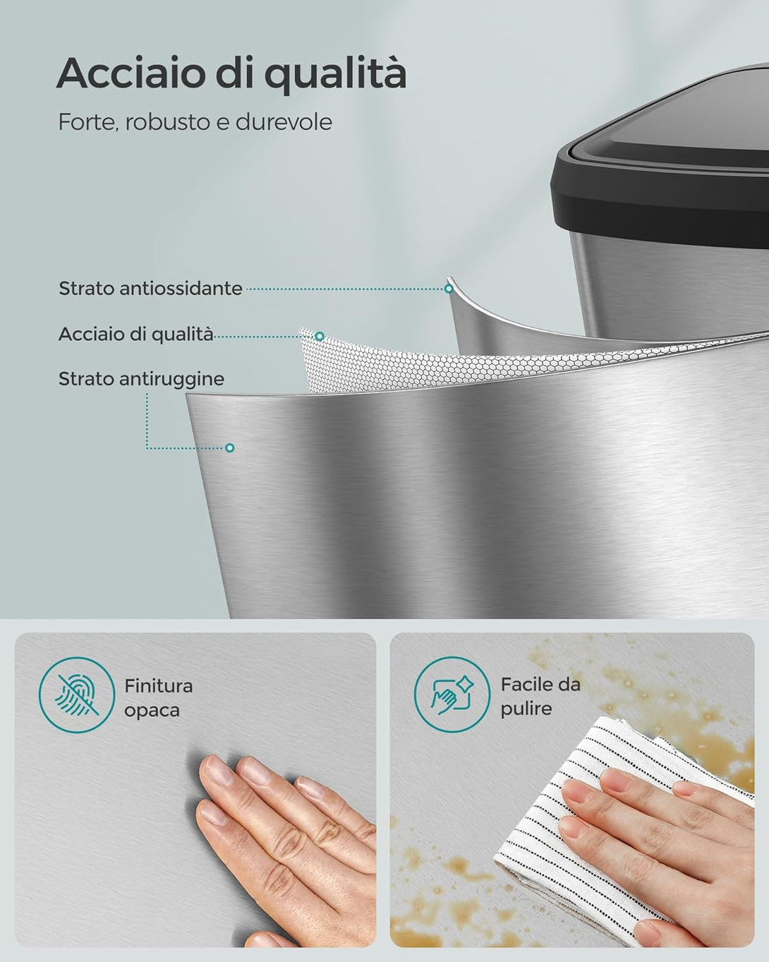 50 literes konyhai szemetes, fém pedálos kuka fedéllel, keskeny és tágas, ezüst-VASBÚTOR