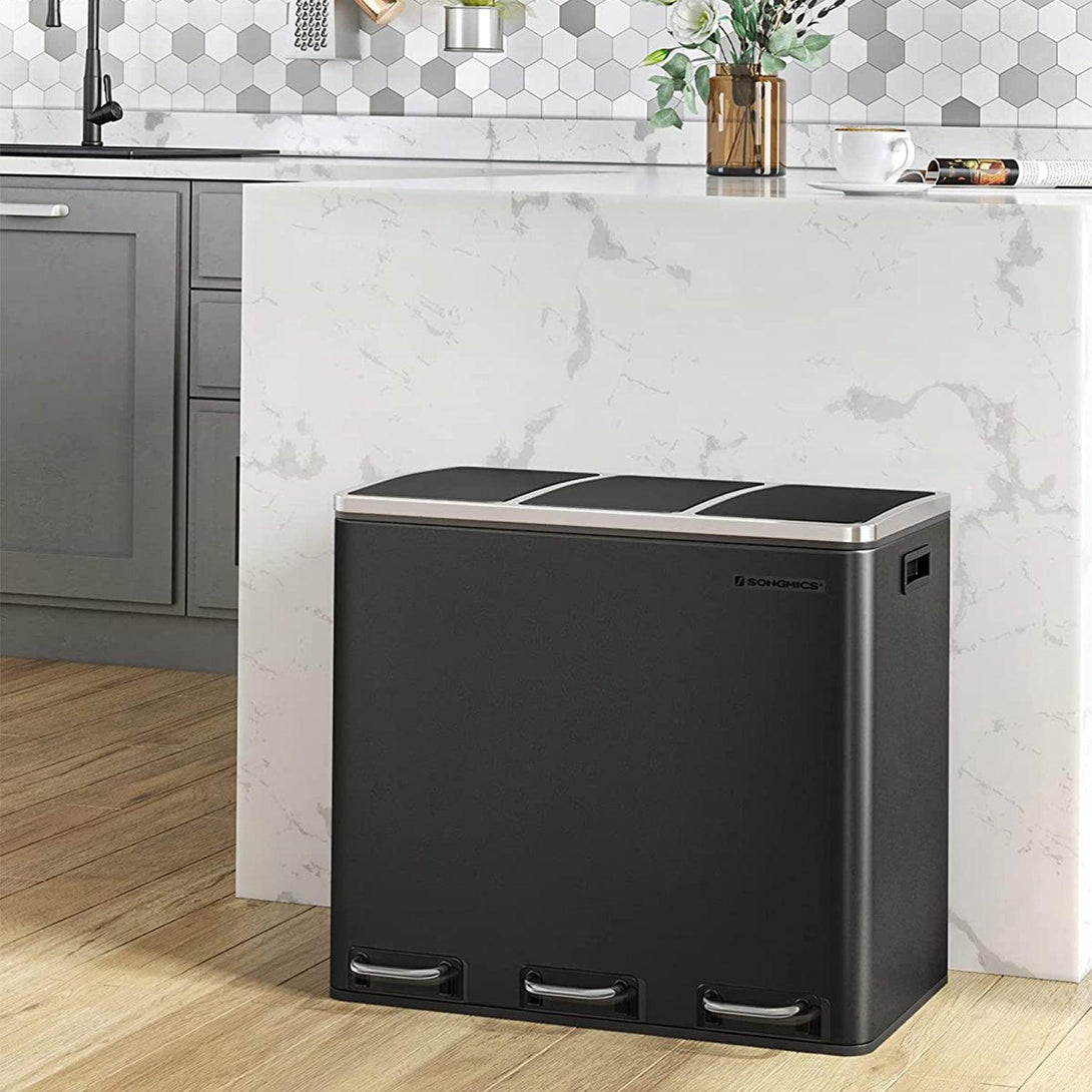 SONGMICS 54L Pedal bin, kitchen waste bin, soft-closing lid, non-slip ...