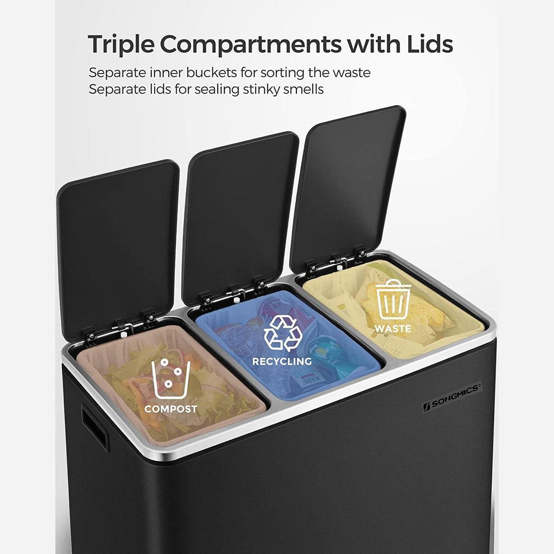 SONGMICS 54L Pedal bin, kitchen waste bin, soft-closing lid, non-slip ...