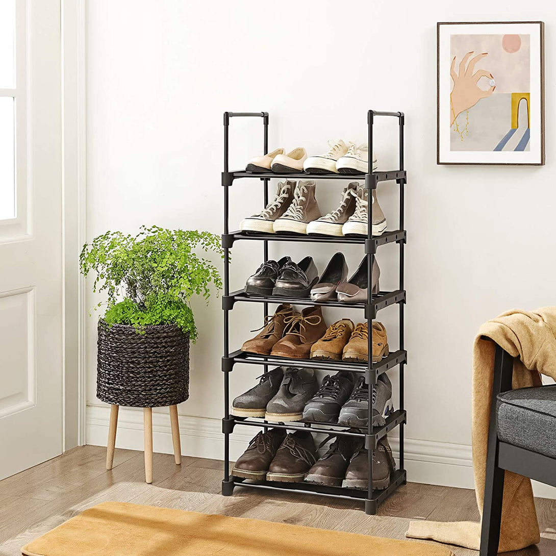 6 szintes cipőtartó, cipőtároló polc 106x45x30 cm, fekete-VASBÚTOR