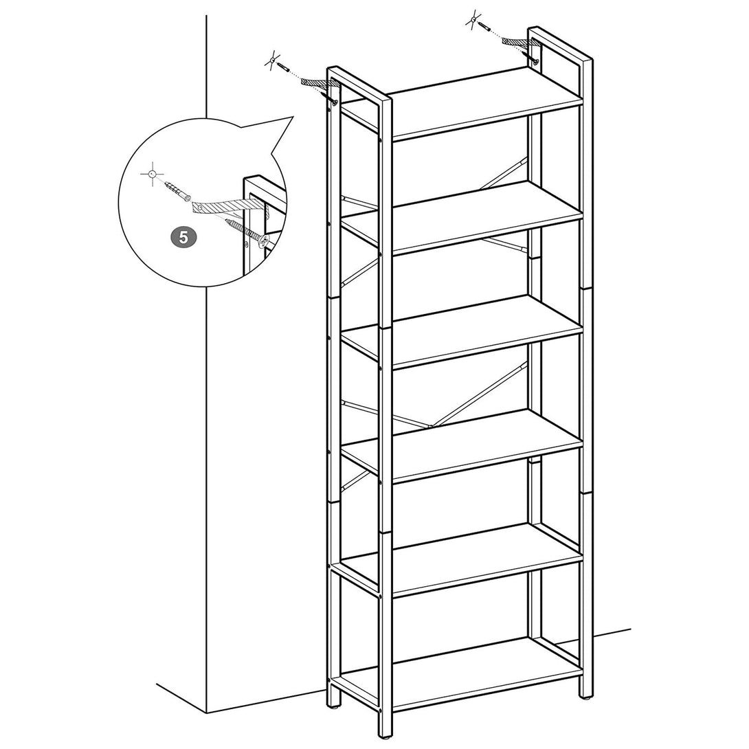 6 szintes könyvespolc tároló polc acélkerettel 66 x 30 x 186 cm , rusztikus barna-VASBÚTOR