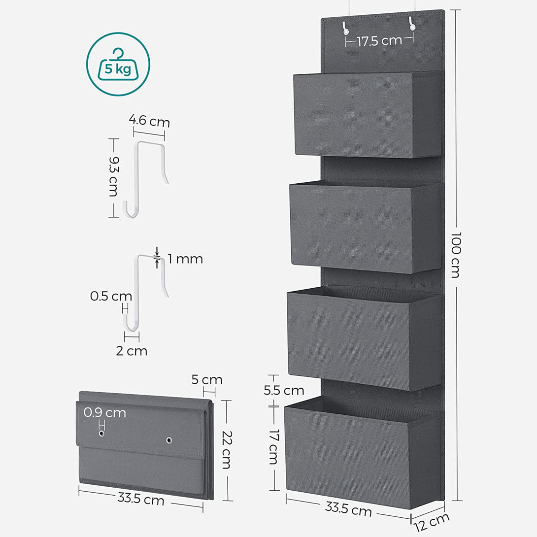 Akasztós szervező tároló 4 zsebbel 33,5 x 100 x 12 cm, szürke | songmics-VASBÚTOR